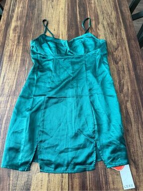 Cider Emerald Green Satin Mini Slip Dress